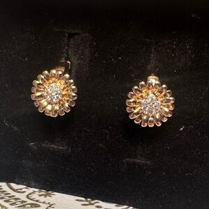 Gold Plated Floral CZ Stud Huggy Earrings - Women's Jewelry